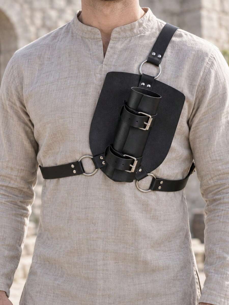 1PC Medieval PU Leather Accessory,Swordsman Knight Crossbody Sword Sheath,Viking Back-Mounted Sword Belt Halloween Cosplay Prop - Black - View 1