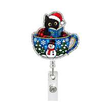 1pc Christmas Tea Cup Reading Black Cat Acrylic Retractable Rotating Badge Reel ID Holder - Multicolor - View 11