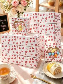 Kotak Kado Kertas Jendela Hati Romantis 4pcs/12pcs/24pcs dengan Desain Cetak Transparan Berkualitas Tinggi, Kemasan Penyimpanan untuk Liburan & Pesta - View 8