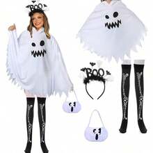 3Pcs Women's Ghost Costume Kit, Adult Halloween Cosplay Outfit For Dress-Up Party & Dance Performance - Ghost Makeup Set 4PCS - View 7