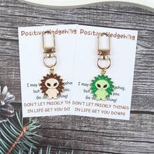 2pcs/4pcs Funny Alien Hedgehog Inspirational Keychain, Creative Fusion Of Hedgehog And Alien Image, Comes With Inspirational English Greeting Card, Easy To Assemble And Disassemble. Perfect Gift For Colleagues, Friends, Birthday, Encouragement During Low Moments, Niche Quirky Positive Energy Commemorative Small Gift. - Green + Brown - View 6