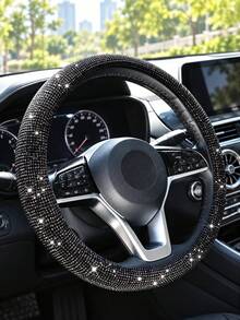 1 pieza Funda de volante con strass, diseño elástico sin anillo interior para volantes de 14.2-15.3 pulgadas, accesorio brillante para el interior del coche - Multicolor - Ver 6