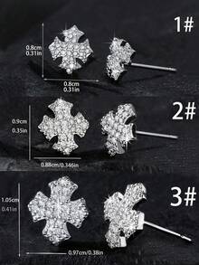 1 Pair Multiple Styles Hip-Hop 10-Type, Four-Pointed Star Asymmetrical Cool Copper-Inlaid Cubic Zirconia Fashion Punk Classic Unisex Stud Earrings, Suitable For Daily Wear And Parties - Multicolor - View 6
