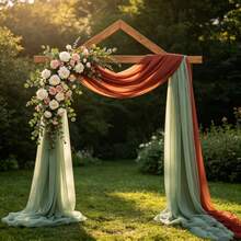 2pcs Rust Red & Sage Green Tulle Fabric, 164.04ft Length, Christmas Wedding Tent Ceiling Arch Decor, Bohemian Holiday Party Backdrop - Sage Green + Rust Red - View 8