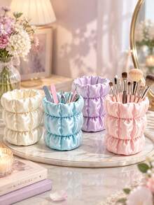 2-Piece 3D Printed Satin Bow Jewelry Storage Tray And Bead Tool Storage Tube Set, Wrinkled Smooth Vanity Desktop Organizer Box, Cute Storage Container For Necklaces, Rings, Makeup Brushes, Sweet Gift For Women And Girls - Multicolor - View 8