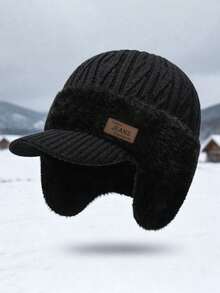 1pc Autumn/Winter Knitted Beanie Hat With Brim, Unisex Ear-Flap Warm Woolen Cap, Fashionable Versatile Pullover Hat For Daily Wear And Travel - Multicolor - View 2