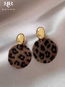 1 Pair Casual Vintage Leopard Print Asymmetrical Earrings, Suitable For Women's Daily Wear, Gatherings And Commuting - Golden Yellow + Brown - View 2