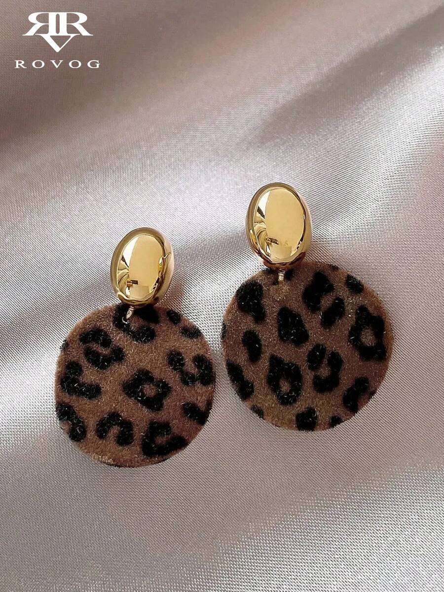 1 Pair Casual Vintage Leopard Print Asymmetrical Earrings, Suitable For Women's Daily Wear, Gatherings And Commuting