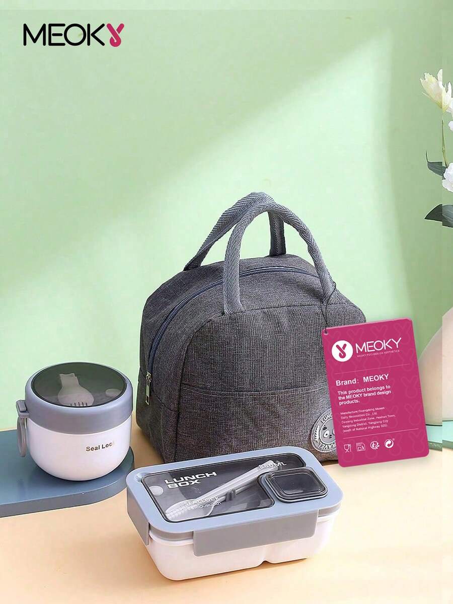 Meoky 20盎司寬口燕麥杯套組,附湯匙與矽膠手柄,便攜式食物容器,含便當盒與保溫袋,適合旅行與日常餐點準備早餐杯 - 白色套裝-(便當盒+燕麥杯+保溫袋) - 查看 1