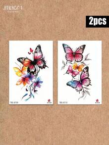 Waterproof Temporary Tattoo Stickers, 2 Sheets Watercolor Colorful Butterfly Pattern, Long Lasting Fake Body Tattoos For Thigh, Arm, Wrist, Women Festival Body Decor - Multicolor - View 7