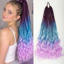 Synthetic Box Braid Ponytail Extension For Women, Long Thin Braids With Wavy Curly Ends, Ombre , Festival Boho Party Concert Daily - Multicolor - View 1