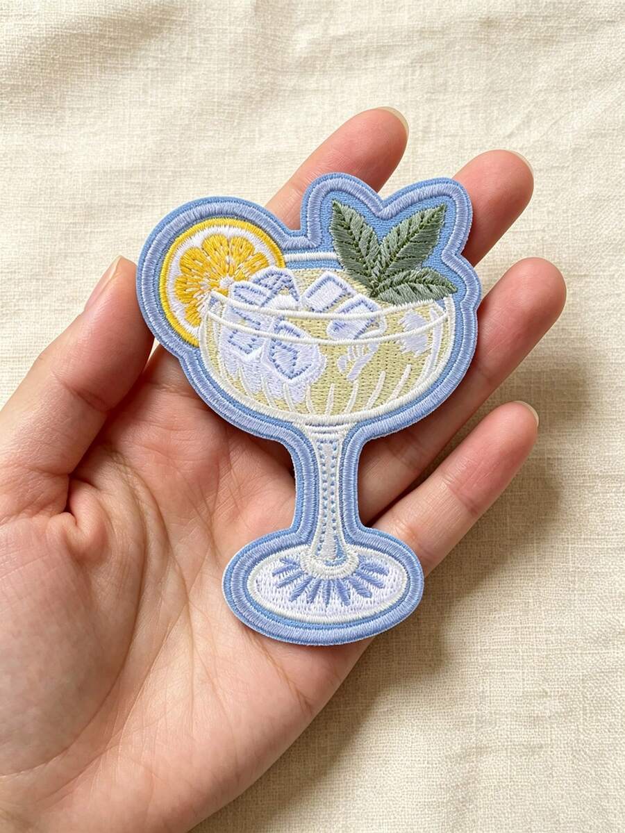 1pc Lemon With Ice Cocktail Pattern Iron-On Patch, Embroidered Nautical Style Coastal Gift, College Style Nautical Jacket Patch