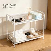Two Styles 2-Tier Iron Mesh Storage Rack, 37*14*33cm/34*17*33cm Available In Black And White, Multi-Scene Layered Organizer For Bathroom, Kitchen And Desktop - View 2