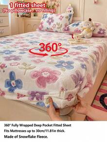 1pc Thick Soft Breathable Snowflake Flannel Print Fitted Mattress Protector (Single Fitted Sheet), Warm Touch Moisture-Wicking Breathable, Non-Slip Mattress Cover, Easy Removal Machine Washable, Suitable For All Seasons, Height 30cm, Ideal For Bedroom Decor - Colorful Floral Rhythm - View 7