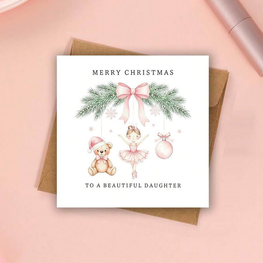 Christmas Card For Daughter, Daughter Christmas Card, Merry Christmas Card For Girl, Cute Ballerina Bear Card - Multicolor - View 1