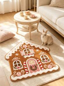 1pc Gingerbread House Shaped Christmas Holiday Decorative Floor Mat, Warm And Soft Decorative Floor Mat, Perfect For Daily Home And Holiday Decoration, Decorative Rug, Bedroom Decor, Small Rug, Carpet, Home Decor, Living Room Rug, Living Room Small Rug, Bedroom Rug, Living Room Home Decor, Outdoor Rug, Washable Rug - Multicolor - View 2
