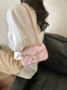 1pc Fashion New PU Square Bag Solid Color Versatile Chain Strap Women's Handbag - Pink - View 6