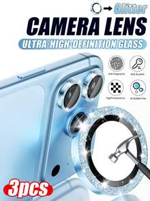 3片裝 [2026新款] AR+AF 鋼化玻璃鏡頭保護貼，相容 iPhone 18 Pro/18 Pro Max，「閃耀冰川」版，防眩光、9H 防碎、亮面金屬環、高透清晰、防指紋、防刮，支持高畫質夜拍，全鏡頭保護，無氣泡，易安裝，相容手機殼，適合送給親友的生日禮物 - 淺藍色 - 查看 1