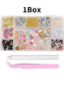 1Box Nail Charms Nail Supplies Resin Flat Bottomed Rhinestone Bow Nail Charms, Light Luxury Simple Metal Nail Supplies, Shiny Rhinestone Nail Gems, Suitable For Multi-Functional DIY Accessories Nail Decoration - Multicolor - View 6