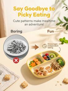 Cute Bear Print 3-Compartment Ceramic Plate, Divided Serving Tray, Daily Breakfast Portion Control Plate - Multicolor - View 4