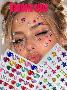 2 Lembar (Kurang Lebih) 168 buah Stiker Wajah Rhinestone Hati & Bintang Aneka Warna, Stiker Tato Wajah & Tubuh Kristal 3D Perekat Diri, Perhiasan Festival Gaya Y2K Ins, Cocok untuk Rave, Karnaval, Pesta Halloween, Dekorasi Seni Mata & Kuku DIY - MultiWarna - View 9