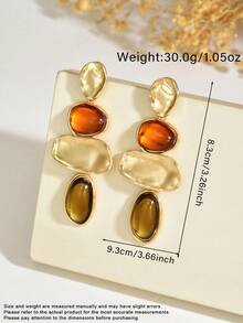1 Pair Exaggerated Personalized Vintage Geometric Resin Faux Gemstone Metal Sequin Multi-Layer Patchwork Pendant Earrings Suitable For Women's Daily, Vacation And Party Wear - Gold - View 5