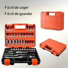 Juego de Herramientas Mecánicas 53 Piezas con Llave de Matraca, Dados Cortos y Largos, Estuche Plástico Portátil Resistente, Kit Completo para Reparación Automotriz, Mantenimiento de Carros, Motocicletas y Reparaciones Domésticas - A - Ver 7