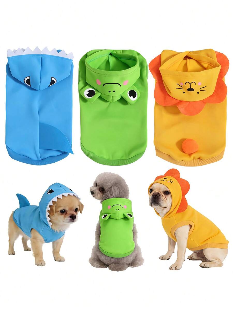 1pc Cute Cartoon 3D Animal Pet Hoodie | Warm Polyester Knit Fabric, Suitable For Medium And Small Dogs, Newborn Puppies, For All Seasons