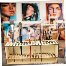 1pc Large Capacity 65-Slot Wooden Brush And Makeup Brush Organizer, Detachable Design, Desktop/Wall-Mounted Storage Rack, Khaki Polished Surface, Suitable For Art Studio, Beauty Salon And Home Storage, Space-Saving Brush Organizer - Multiple Styles - View 10