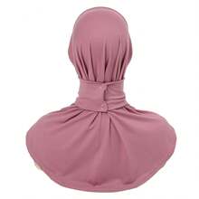 Muslimisk hijab i ett stycke för snabb påklädning, hög hals med nackskydd och sjal, tryckknappstängning, elastisk och andningsbar huvudbonad att dra på, flera färger tillgängliga - 12581-12586 - Visa 5