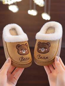 Children's Slippers Autumn/Winter New Style, Indoor Thermal Lined Warm Cartoon Cute Kids Casual Versatile Slippers - Brown - View 2