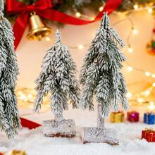 Mini Christmas Tree With Frosted Wooden Base Bottle Brush Tree, Plastic Winter Snow Scene Decoration, Desktop Artificial Tree For Christmas Party Home Decor - Multicolor - View 6