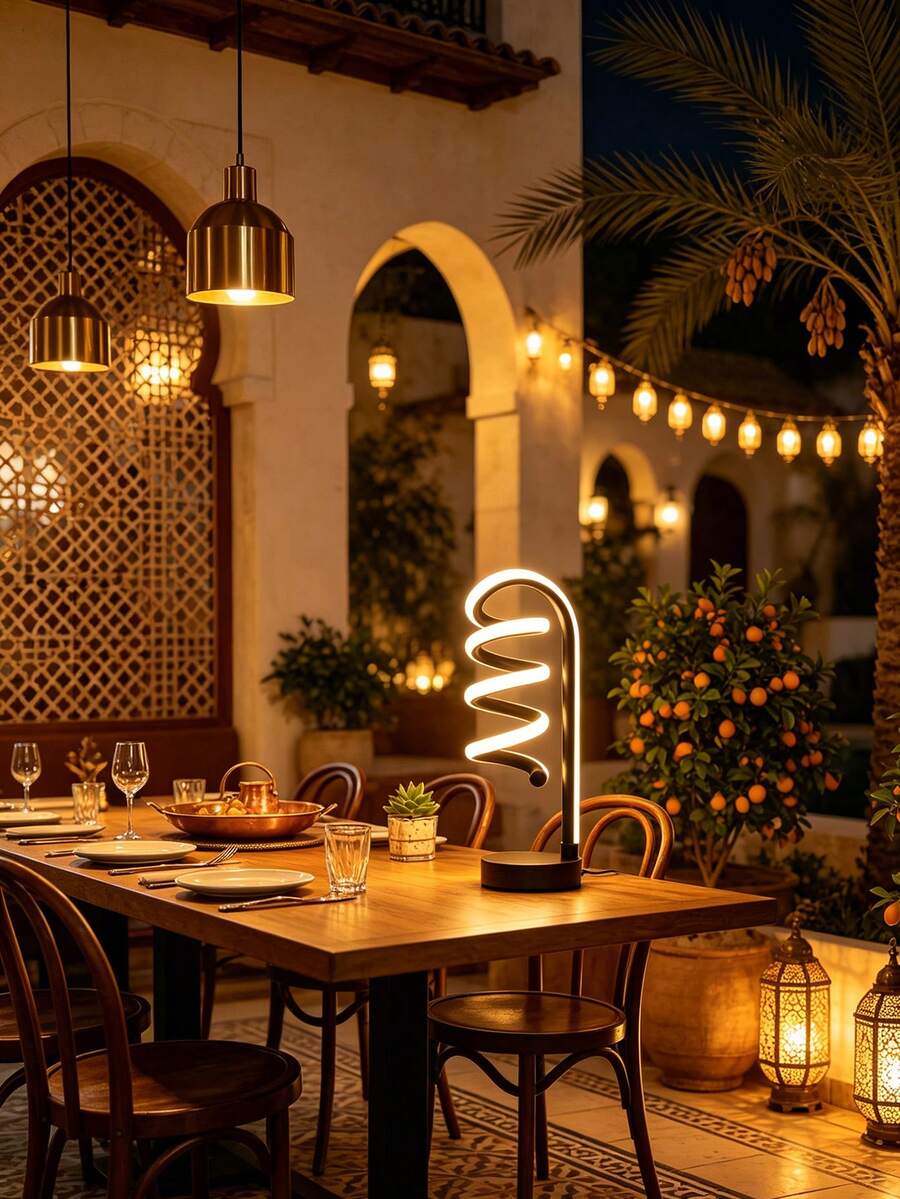 1 buah Lampu Meja LED Spiral Modern Bergaya - Alas Aluminium, Cahaya Hangat yang Dapat Diatur, Desain Hemat Ruang, Bertenaga USB, Sempurna untuk Dekorasi Kantor, Kamar Tidur, Ruang Belajar, Penerangan Ruang Belajar - MultiWarna - View 1