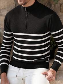 Men's Colorblock Casual Versatile Daily Wear Long Sleeve Polo Shirt - Black - View 2