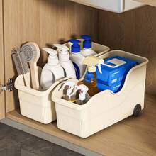 Pull-Out Storage Bin With Wheels, Large Capacity Plastic Storage Basket, Rolling Mobile Organizer For Kitchen, Bathroom, Cabinet, Refrigerator, Pantry, Laundry, Mother's Day Father's Day Gift, Space Saving Heavy Duty (Wheels Not Removable) - Multicolor - View 11
