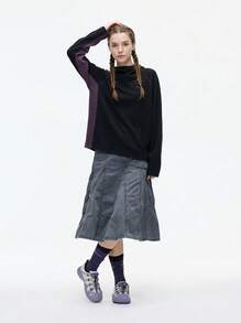 CAMEL CROWN Women's Loose Fit Hooded Sweatshirt, Long Sleeve Waffle Knit Pullover, Casual Sports Sweatshirt - Phantom Black/Berry Purple - View 4