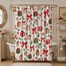 1pc/4pcs Large Bow Gift Box Pine Branch & Star Pattern Multi-Functional Bathroom Decor Shower Curtain Set, Free 12 Hooks, Premium Holiday Atmosphere, Bathroom Mat, U-Shaped Floor Mat And Round Toilet Lid Cover, Suitable For All Occasions, Bathroom Set - Gift Box With Large Bow, Pine Branches, and Stars - View 12
