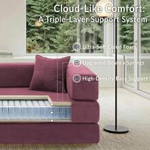 3-Seater Foldable Sofa Bed, 78'' Convertible Sleeper Sofa, Spring Folding Floor Couch With With Pillow Back Support Armrest, 4-In-1 Futon Sofa Bed For Living Room - Burgundy - View 6