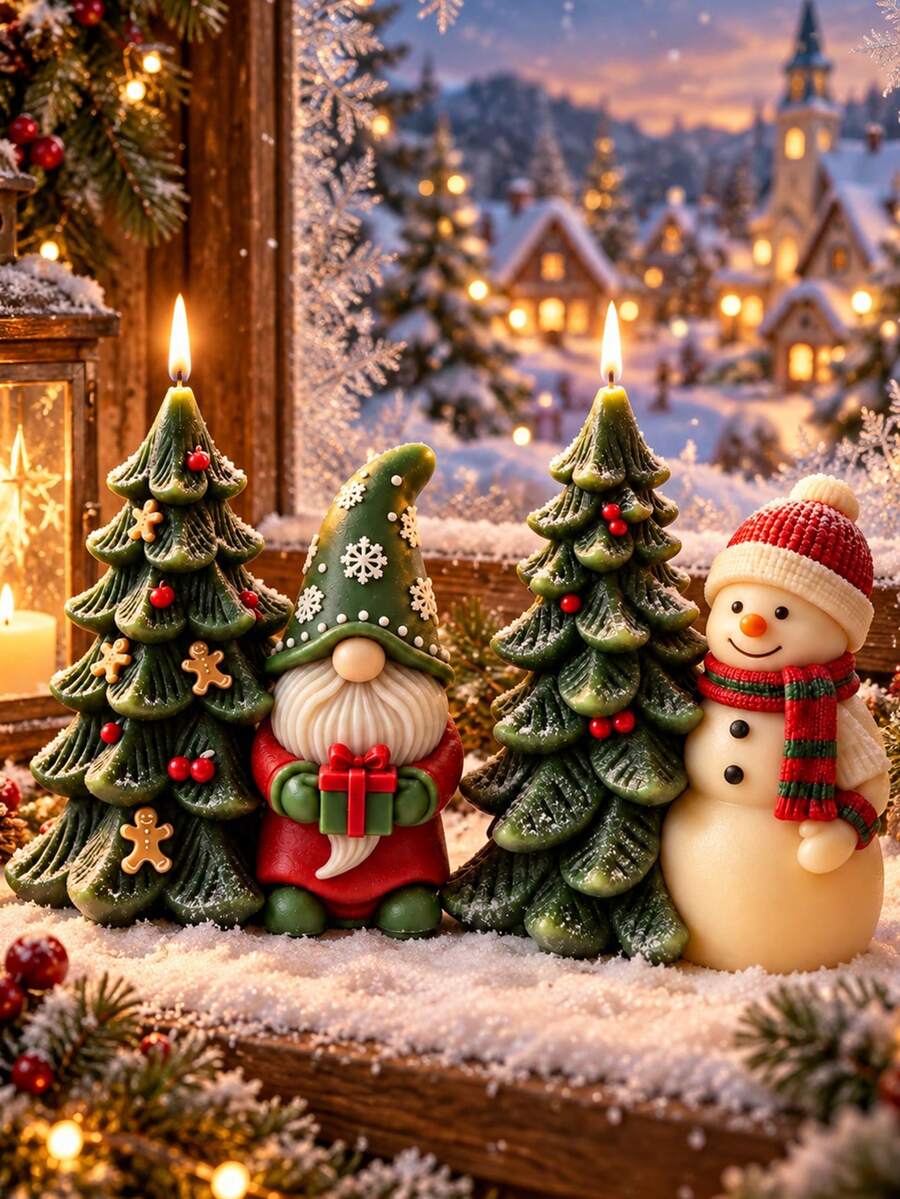 3D Christmas Scene Silicone Candle Making Mold, Integrated Santa Claus, Snowman And Christmas Tree Wax Mold, For Aromatherapy Candles, Plaster And Resin Art - Silicone Candle Mold - View 1