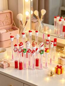 10pcs/1pc Christmas Eyelash Brushes – Suitable For Lash Extensions; Festive Eye Beauty Tools; Small Gifts For Christmas Parties; Reusable, Portable Eyebrow Brushes; Stocking Stuffers Featuring Santa And Snowflake Designs. - Multicolor - View 5