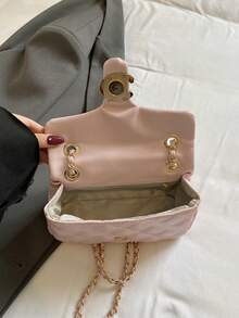 1pc Fashion New PU Square Bag Solid Color Versatile Chain Strap Women's Handbag - Pink - View 5
