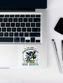 1Pc "I'm Not Procrastinating I'm Doing Side Quests" RPG Gamer Quote Sticker, Knight Dragon Funny Game Waterproof PVC Vinyl Decal, Cartoon Sticker For Laptop Water Bottle Car DIY Decor, Novelty Gift For Fans - Multicolor - View 6