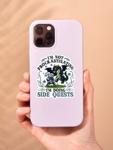 1Pc "I'm Not Procrastinating I'm Doing Side Quests" RPG Gamer Quote Sticker, Knight Dragon Funny Game Waterproof PVC Vinyl Decal, Cartoon Sticker For Laptop Water Bottle Car DIY Decor, Novelty Gift For Fans - Multicolor - View 3