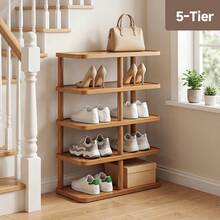 EZIFY 5/6/8-Tier Bamboo Shoe Rack, Rounded Corner Vertical Design, Spacious Top Storage, For Entryway/Hallway/Living Room/Bedroom/Garage, Ideal Housewarming Gift. - 6-tier Semicircle - View 3