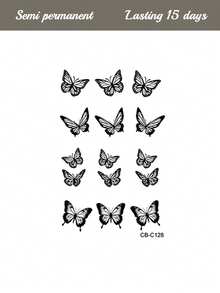 1pc Herbal Juice Semi-Permanent Magic Tattoo Sticker, Aesthetic Hollow Butterfly Pattern, Long-Lasting 14 Days, Non-Fading, Non-Reflective, Temporary Tattoo For Arm, Shoulder, Neck, Collarbone And Body - Blue - View 5
