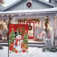 1pc Winter Christmas Snowman Garden Flag, Suitable For Outdoor Yard Holiday Decor, Christmas Decoration, Double-Sided Polyester Material, Pole Not Included - A - View 3