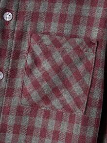 Boys' Classic Streetwear Red & Gray Plaid Long Sleeve Shirt, Versatile For Vacation And Casual Daily Wear - Multicolor - View 7