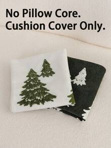 1件米色聖誕樹刺繡枕套,適合室內裝飾、聖誕裝飾,四季通用,不含枕芯 - 米色 - 查看 3