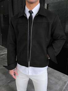 GloMan Old Money Men's Black Full Zip Casual Jacket With Side Pockets, Autumn/Winter Style, Suitable For Daily Commute, Dating, Halloween, Christmas, Gift For Husband/Father - Black - View 2