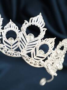 Silver Pearl Rhinestone Leaf Bridal Crown Tiara Wedding Hair Accessories Women Bride For Bachelorette Party Prom Pageant - White - View 8